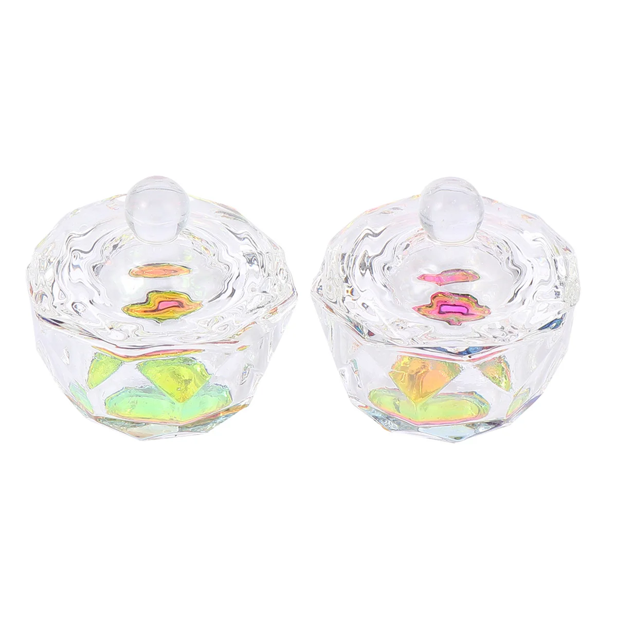 ถ้วยแก้วคริสตัลทรงแปดเหลี่ยมสำหรับผสมผงอะคริลิกและน้ำยาทำเล็บ 2 ชิ้น สำหรับใช้ในร้านเสริมสวยหรือที่บ้าน