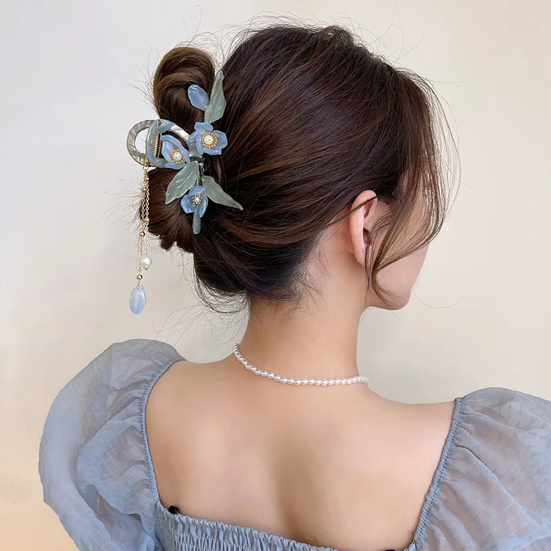 Exquisiteness lotus hairpins female summer back head shark clip Hanfu antique temperament catch clip hairpin headdress large