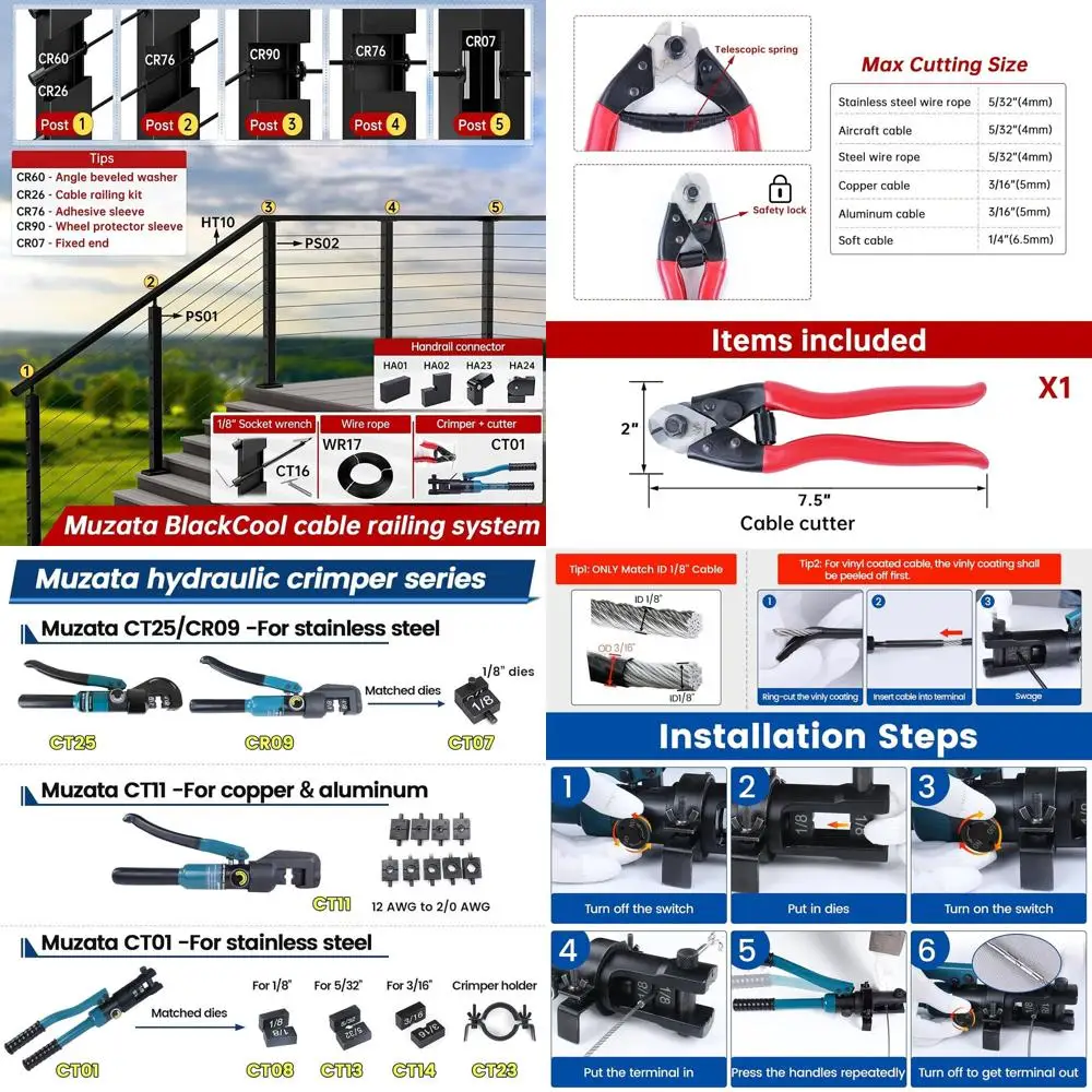 

Гидравлический инструмент для обжима тросов для комплектов тросовых ограждений из нержавеющей стали 1/8, 5/32, 3/16 дюйма