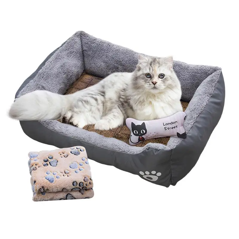 

Dog Bed Cat Dog Sofa Bed Pet House Nest Cave Rectangle Soft Cat Dog Sofa Bed With Cooling Mat Blanket And Toy Bone For Pet Cats