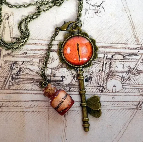 

12pcs/lot Vintage Steampunk Key Eye Necklace Phoenix Tears Glass Bottle in Bronze