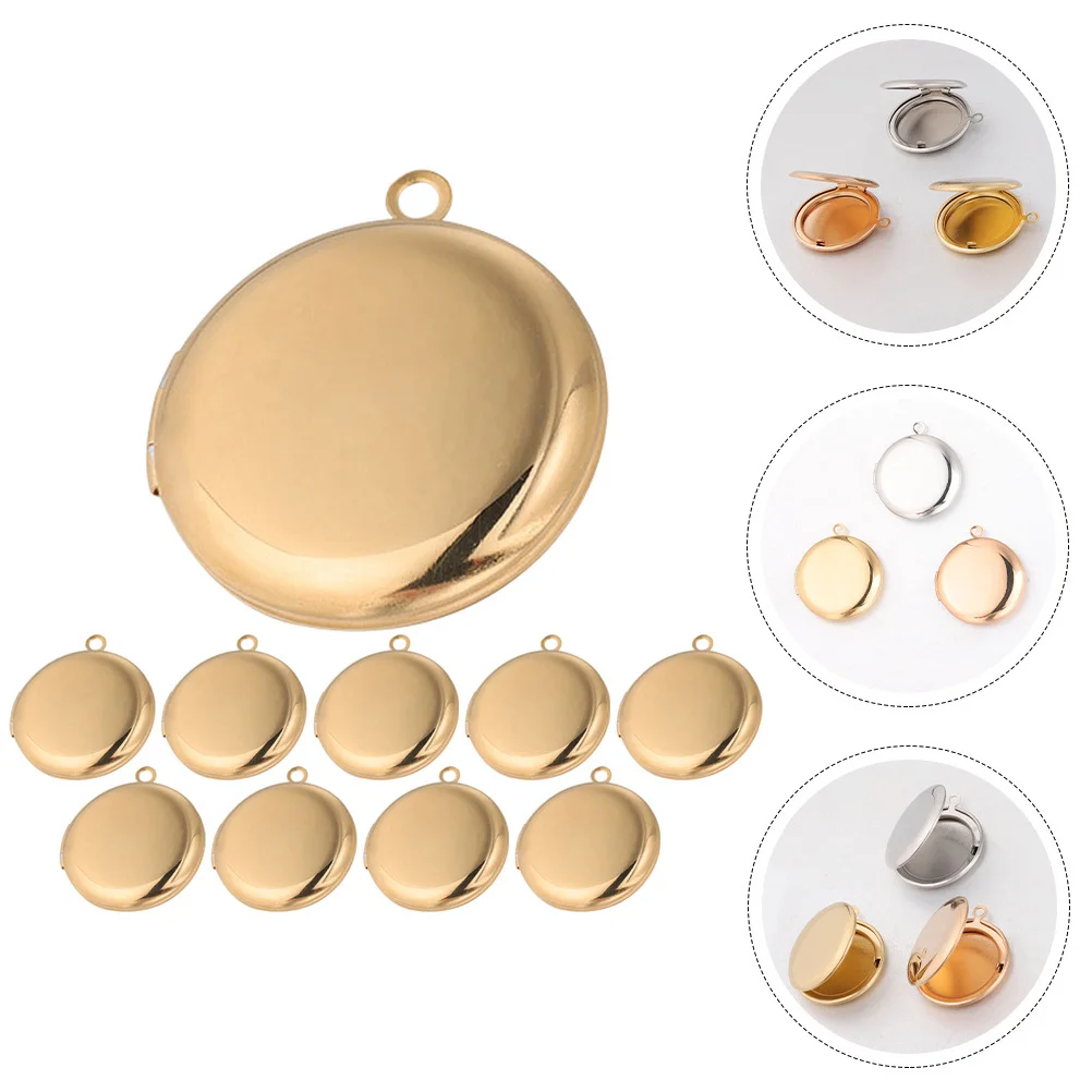 10Pcs Round Photo Frame Necklace Lockets Stainless Steel DIY Necklace Pendants Versatile Jewelry Gifts Neck Chain Pendants