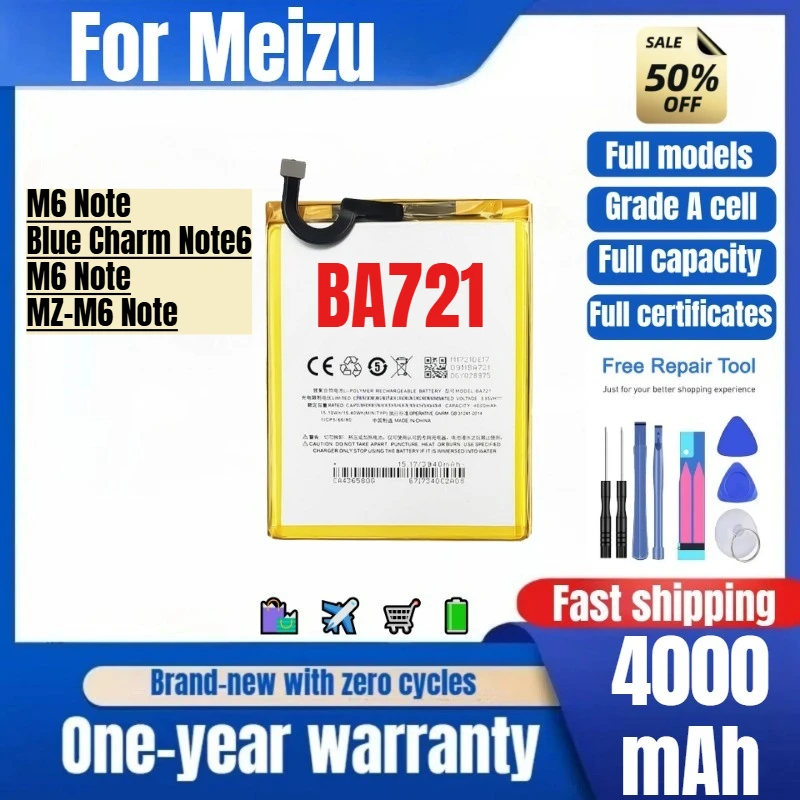 

BA721 for Meizu M6 Note/Blue Charm Note6/M6 Note/MZ-M6 Note Phone Battery High Quality High Capacity Replacement Bateria Tools