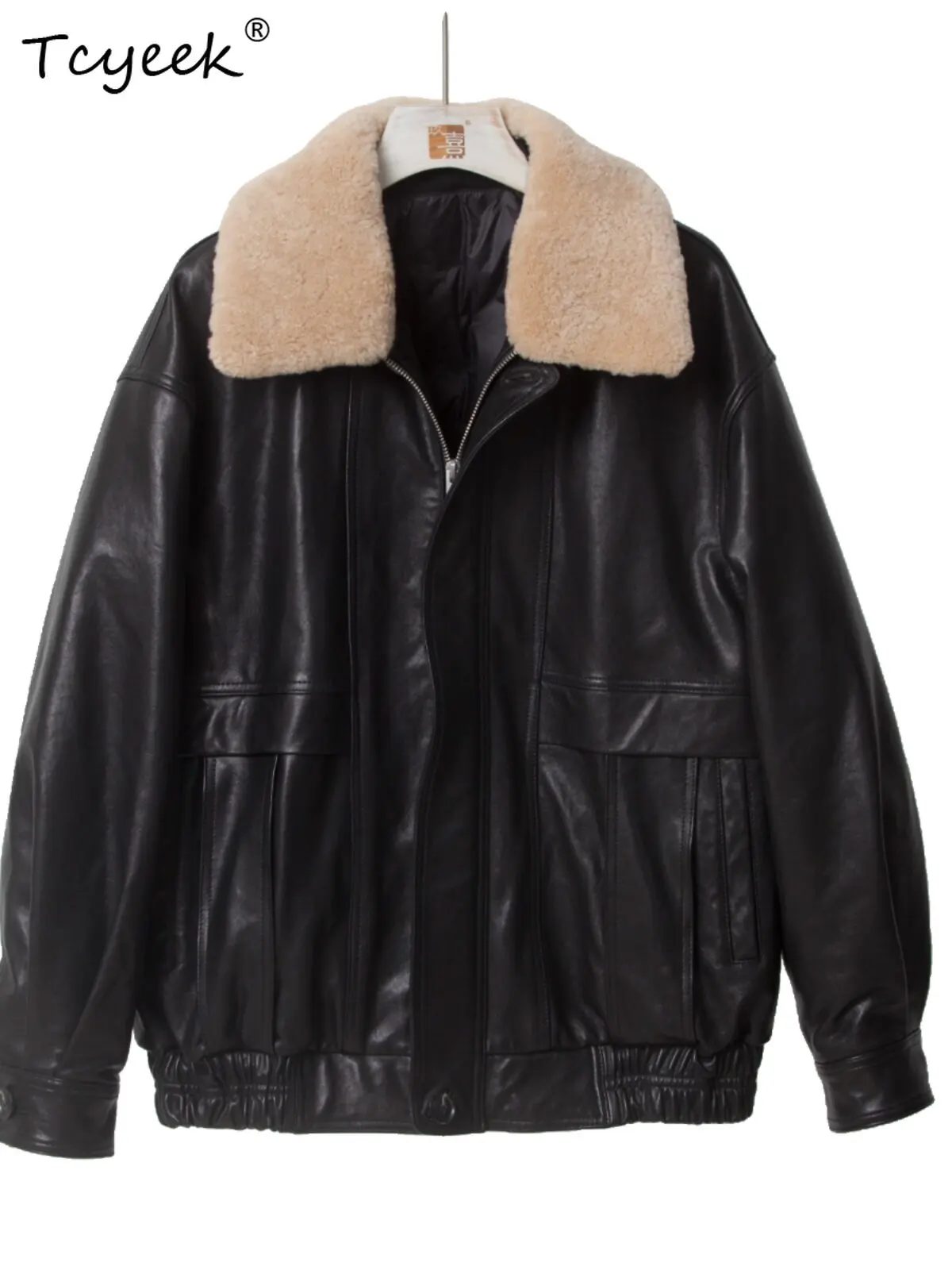 

Tcyeek Real Leather Jacket Women Winter Warm Sheepskin Coat Wool Collar White Goose Down Coats Liner Detachable Fashion Дубленка