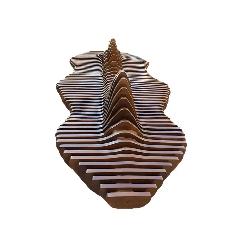 

New Chinese style solid wood bench chair art installation hotel outdoor garden landscape wooden sculpture