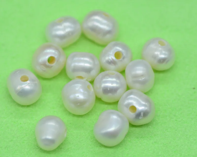 Best Sales!!!  300pcs  2mm Big Hole Freshwater Pearl, 9-10mm White potato pearl for jewelry making