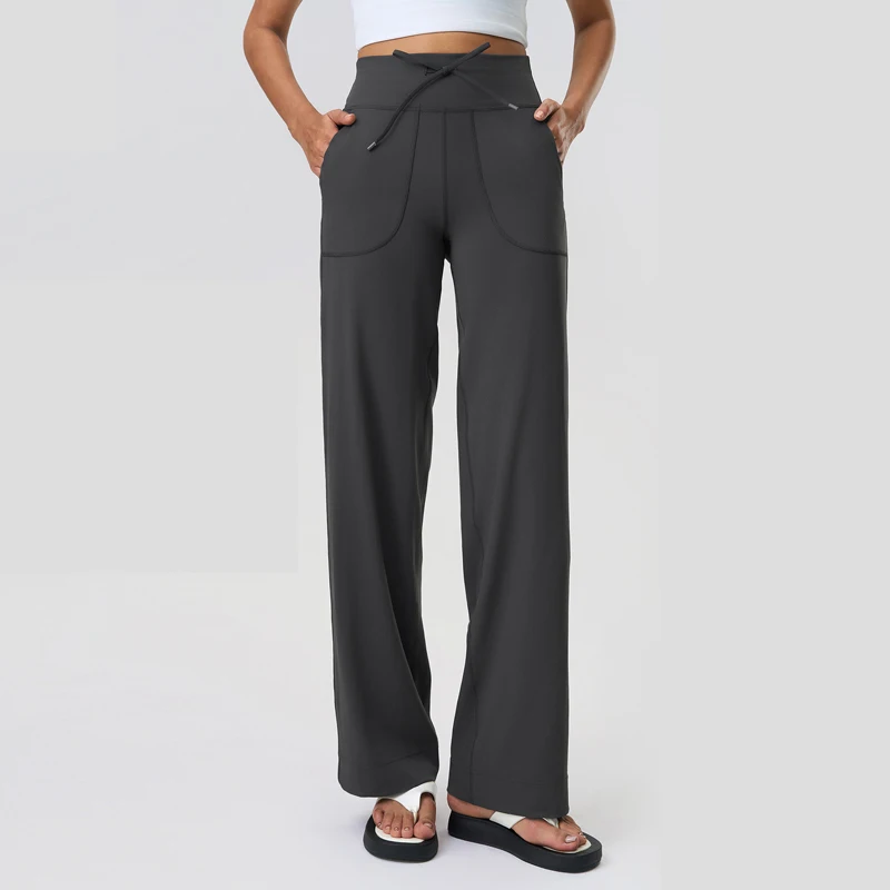 Women High Waist Yoga Pants Solid Color Stretchy Soft Wide Leg Gym Trousers Breathable Quick Dry Workout Pants Female Sportswear