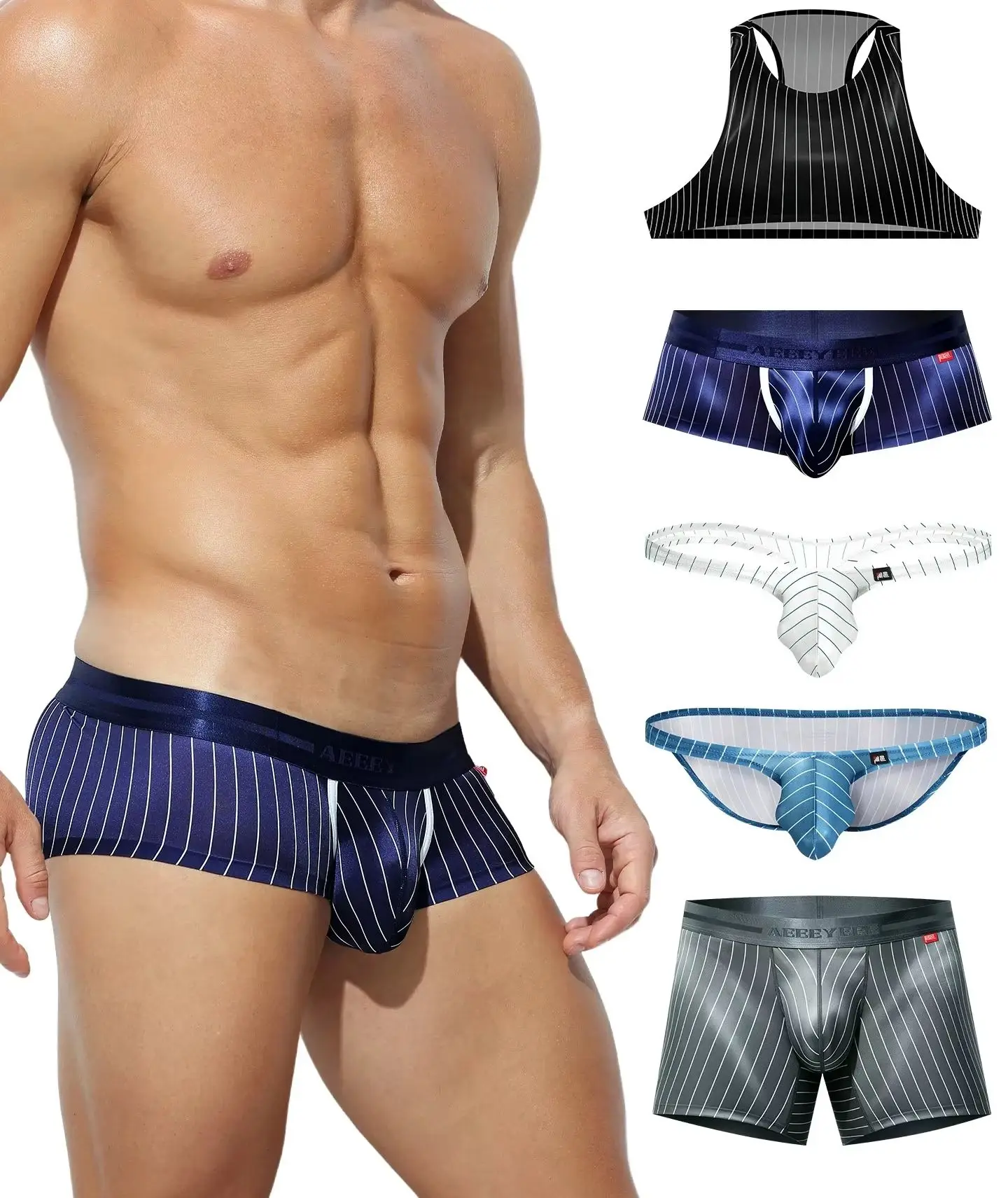 Herren-Unterwäsche, gestreifte Boxershorts, schnelltrocknend, atmungsaktiv, für Laufen, Wandern, Fitness, Yoga, Sport.
