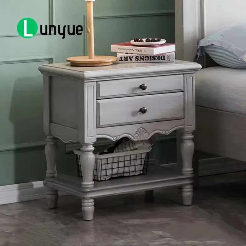 American Style Solid Wood Bedside Table Vintage Design with Drawers Storage Cabinet for Bedroom Apartment Hotel Furniture