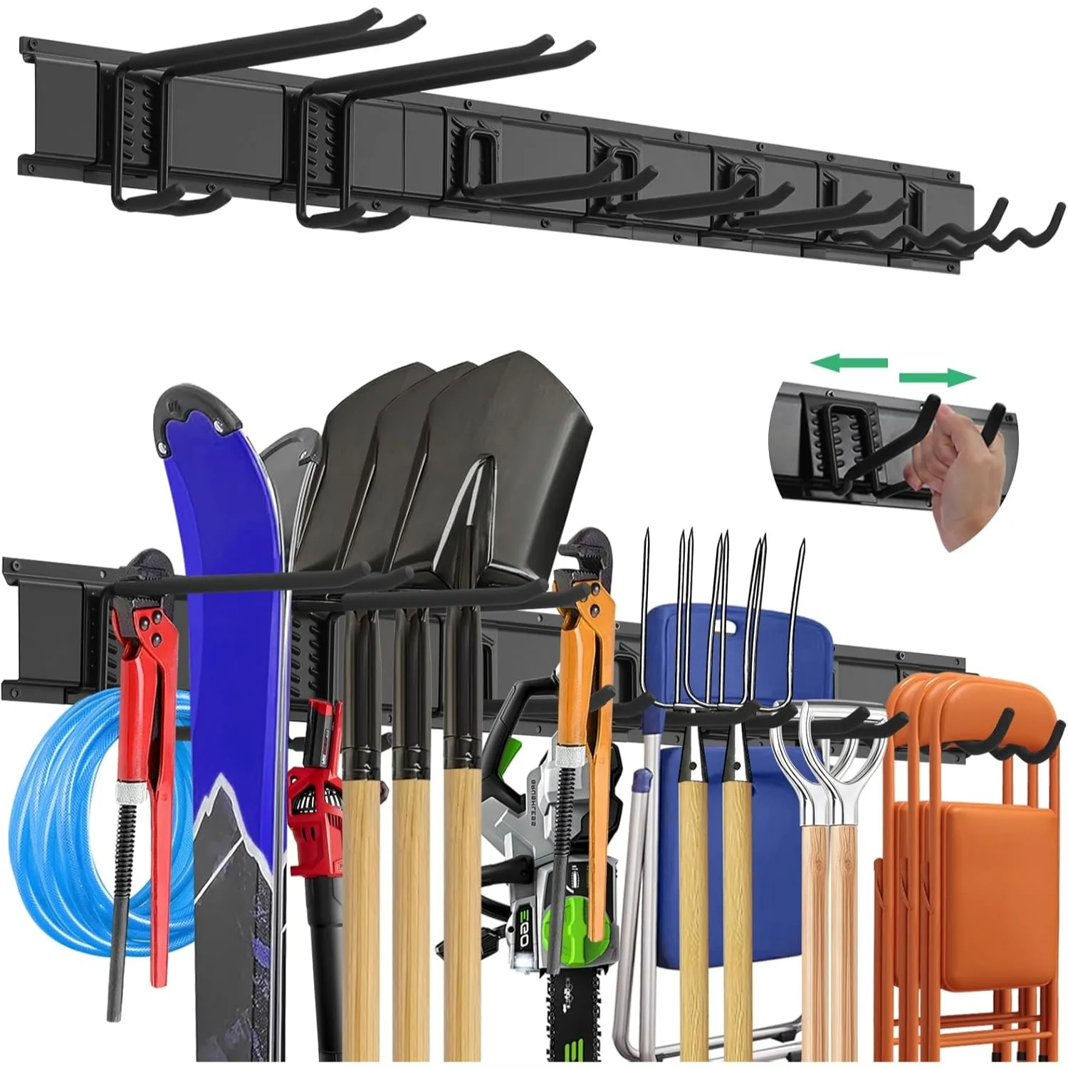 

48 Garage Tool Organizer Wall Mount - Heavy Duty 520lbs Metal Storage Rack with Adjustable Hooks for Garden Tools Brooms