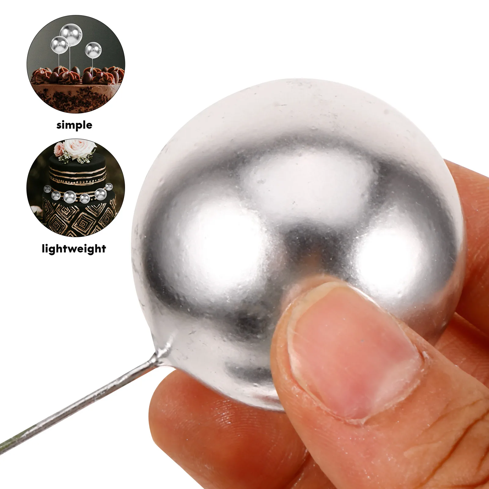

108Pcs Silver Ball Cake Picks Mini Cupcake Toppers Birthday Party Decorations Faux Balls Accessories