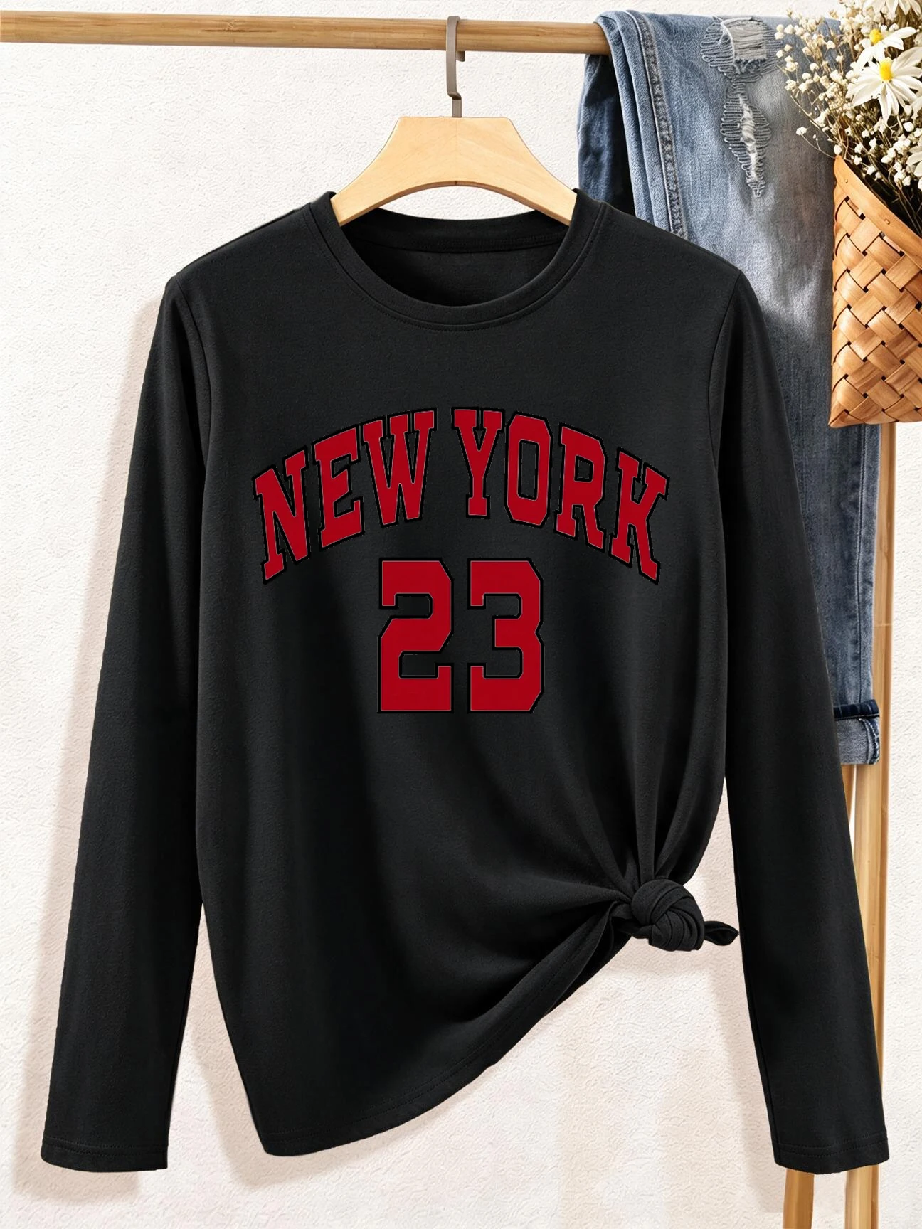 Graphic Y2K T Shirt for Woman 90s Crew Neck Long Sleeve Tshirt Women's Streetwear Letter New Yourk Print Tops Clothing Female
