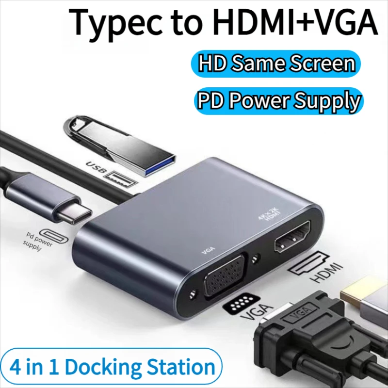 Adaptateur Multiport AV numérique USB C vers HDMI, VGA type-c, convertisseur Thunderbolt 3 vers 4K 1080P, charge rapide pour MacBook