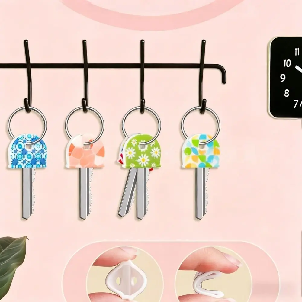 6Pcs Soft Round Shape Key Identifier Silicone Flower Pattern Silicone Key Cover Non Slip Durable Key Sleeve Office