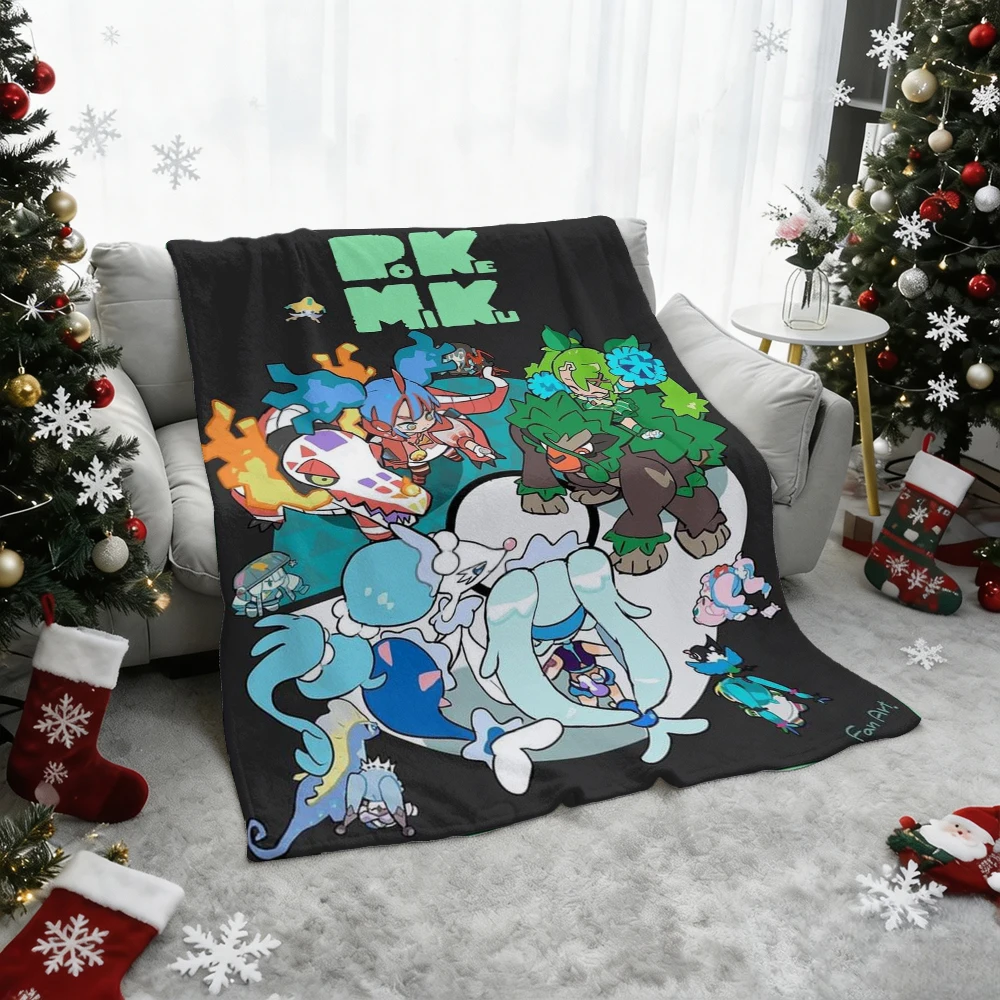 Pokemon Pikachu Gengar Bulbasaur Charmander Squirtle Psyduck Flannel Throw Blanket Soft Warm Blanket for Sofa Bed Home Decor Gif