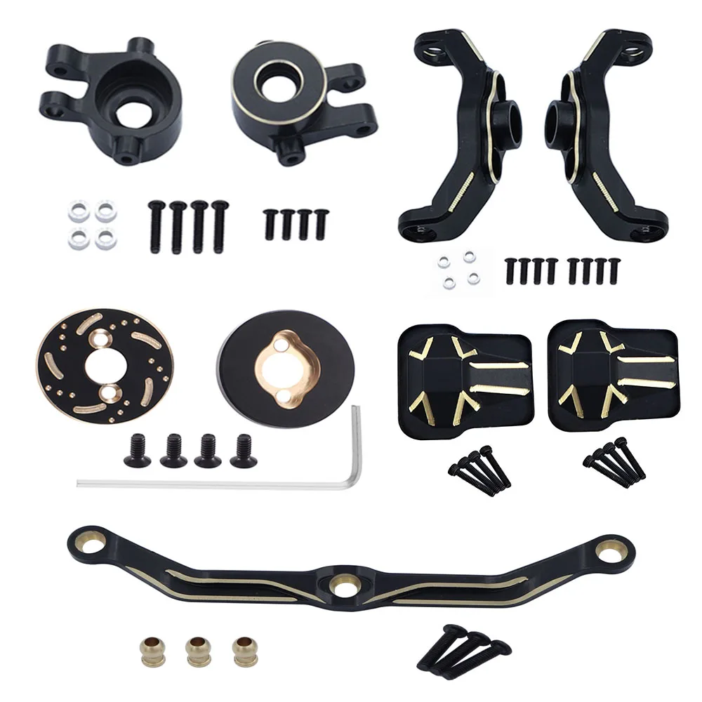 ブラックCNC真鍮製アクスルカウンターウェイトステアリングリンクブロックナックルCハブディフカバー（1/18 RCクローラーAxial TRX4Mアップグレードパーツ用）