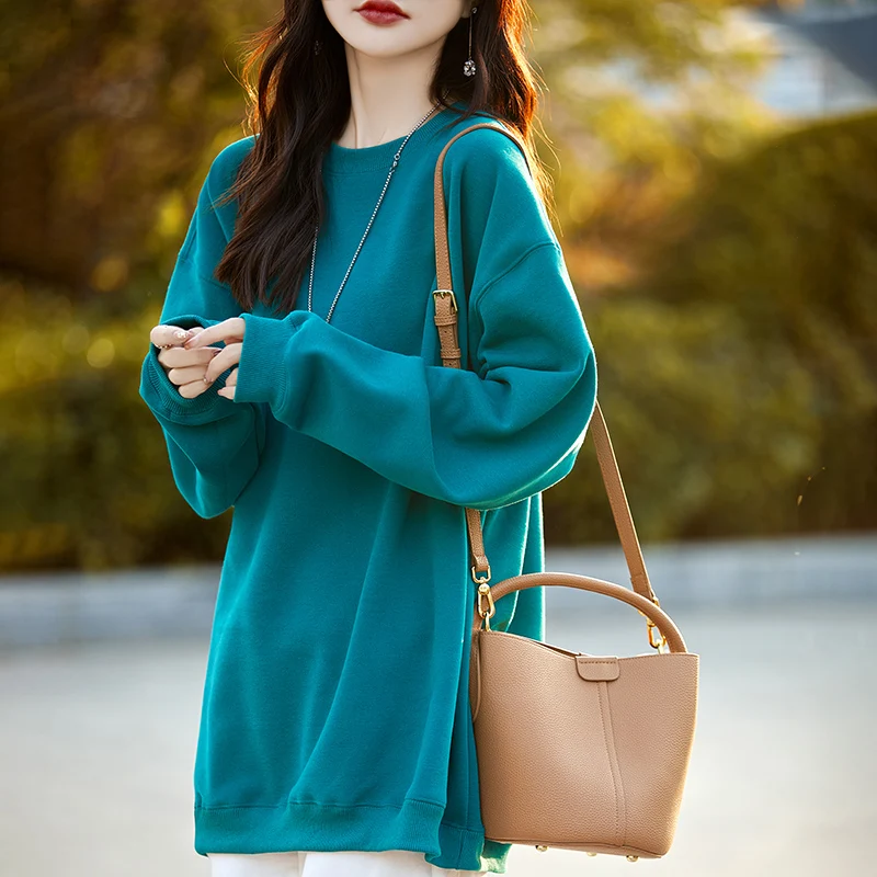 

Autumn And Winter New Long Sweater Women's Bottom Cover Plus Velvet Padded Loose Large Size T-Shirt Bottoming Shir