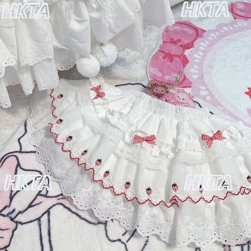 Originale Lolita Girl carino giapponese fragola pizzo adorabile dolce mini gonna torta a vita alta Kawaii dolce gonfio gonne corte
