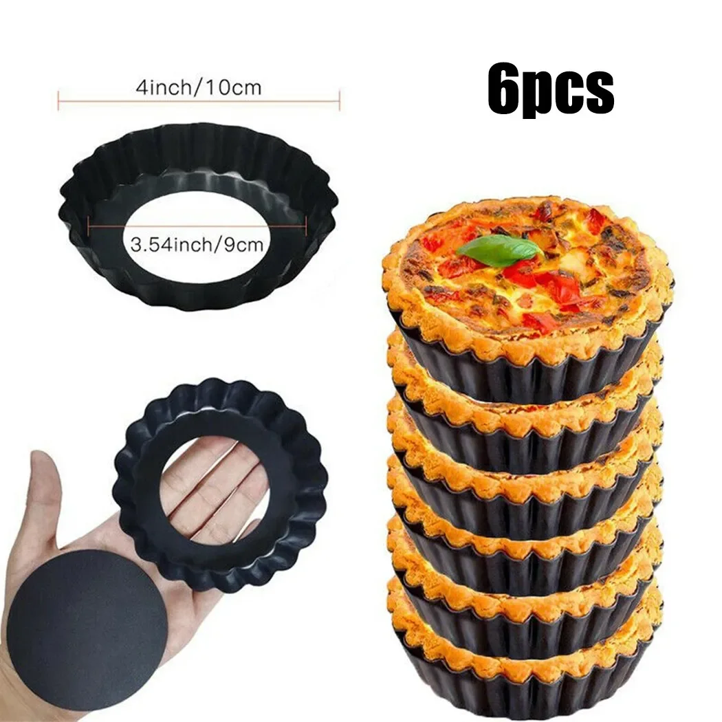 6PCS 4 Inch Cake Pans Baking Mold Non Stick Removable Bottom Reusable Carbon Steel for Quiches Pies Tart Cakes Dessert Baking