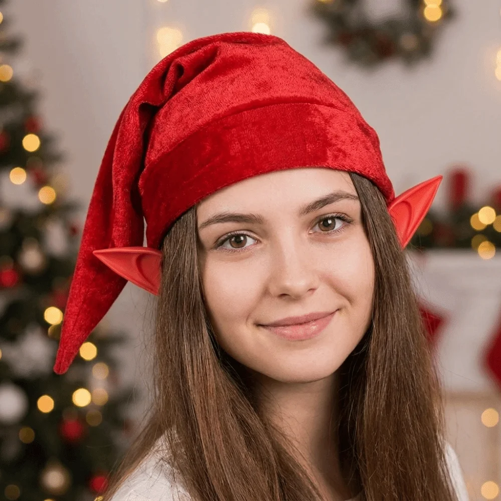 Dress Up Long Pointed Halloween Elf Accessory Set Soft Velvet Elf Ears Lightweight Realistic Latex Elf Hat Cosplay Party