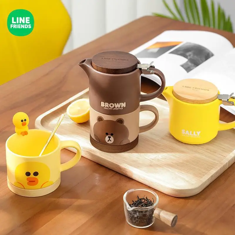 LINE FRIENDS Light Luxury Ceramic Teapot Set Home Tea Cup Large Capacity Kung Fu Tea Set Single Pot Daily Necessities