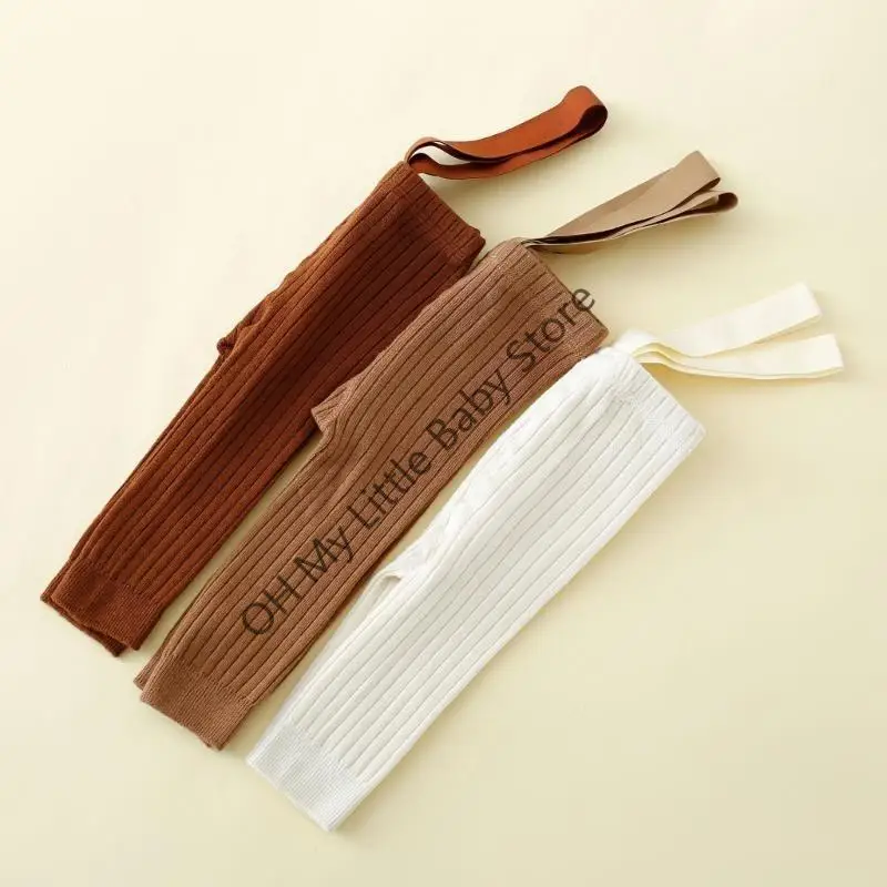 جوارب طويلة قطنية M76C للفتيات الصغيرات بلون سادة، سراويل قصيرة ناعمة