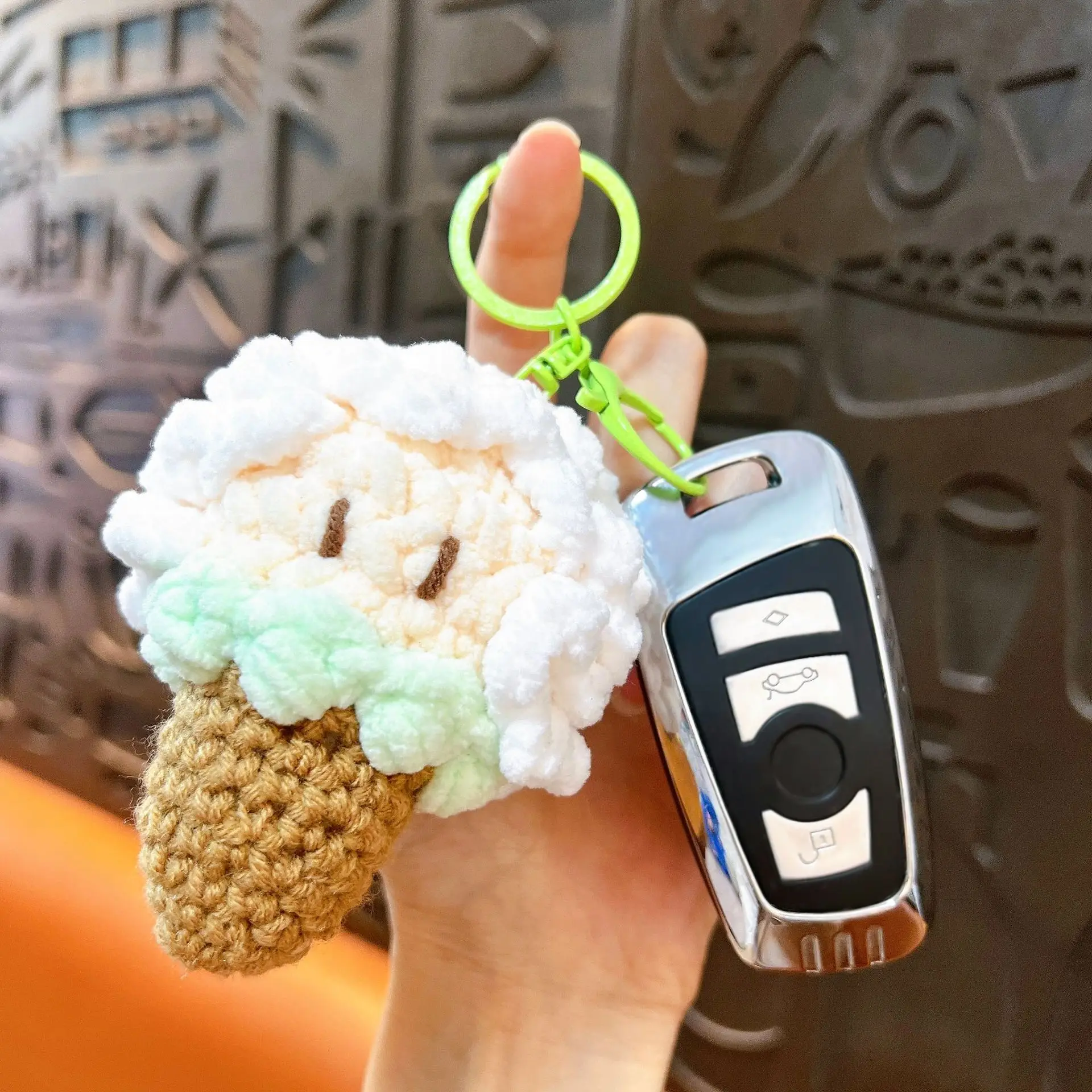 Creative Wool Crochet Ice Cream Sheep Keychain Sheep Year Cartoon Soft Fur Little Sheep Backpack Pendant Keyring Kawaii Ornament
