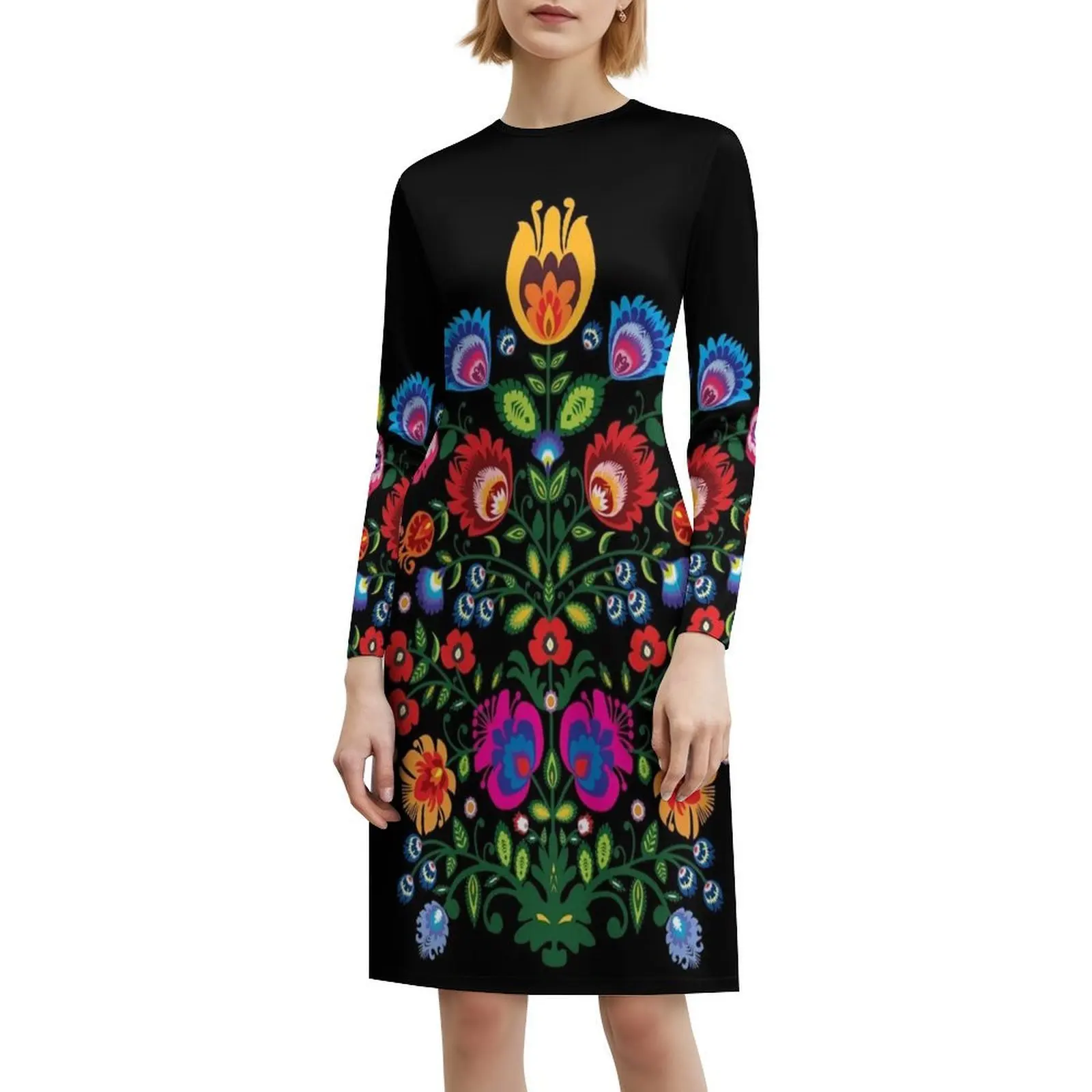 آخر.... فستان قصير بتصميم شعبي مع زهور على طراز Preppy للنساء على شكل حرف A فضفاض مناسب فستان يوم كاجوال شعبي بولندي #6