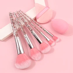 Pink diamond makeup brush 5pcs Portable Makeup Brush Set For Blush, Eyeshadow And Other Tools，1 sponge Powder 1puff Beauty Egg