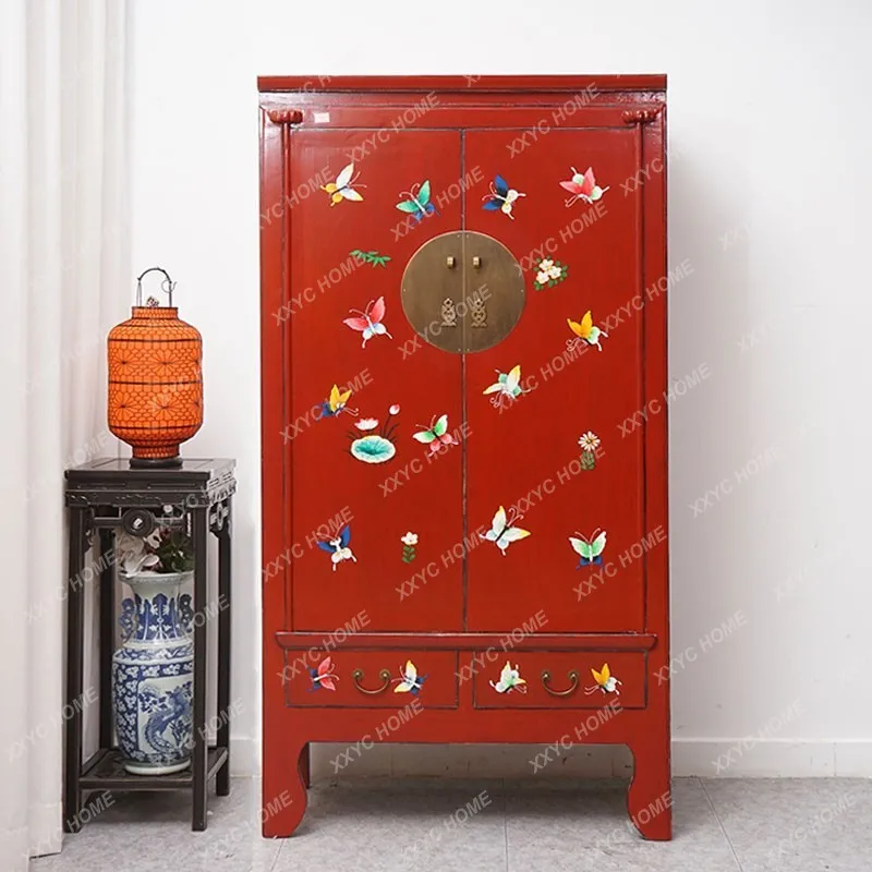 Painted solid wood wardrobe hotel bedroom storage storage wardrobe Ming and Qing classical high cabinet