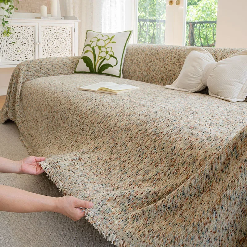 High-End Colored Sofa Towel with Tassels Luxury Multi-Functional Blanket for Living Room Anti Cat Scratch Furniture Protector