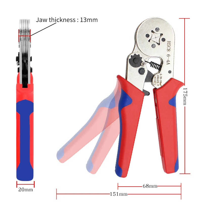 Crimping Pliers Ferrule Sleeves Tubular Terminal Hand Tools HSC8 6-4A/6-6A（max 0.08-16mm²）Wire Crimper Household Electrical Sets