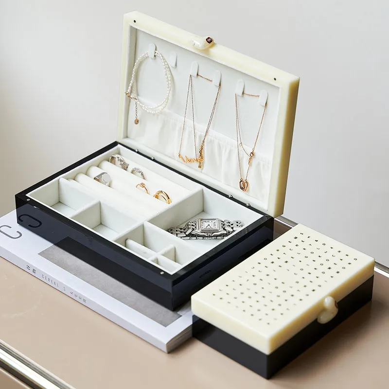 Vintage Style Acrylic Jewelry Box Strong magnetic closure box Portable Travel Case for Necklaces Rings Storage container