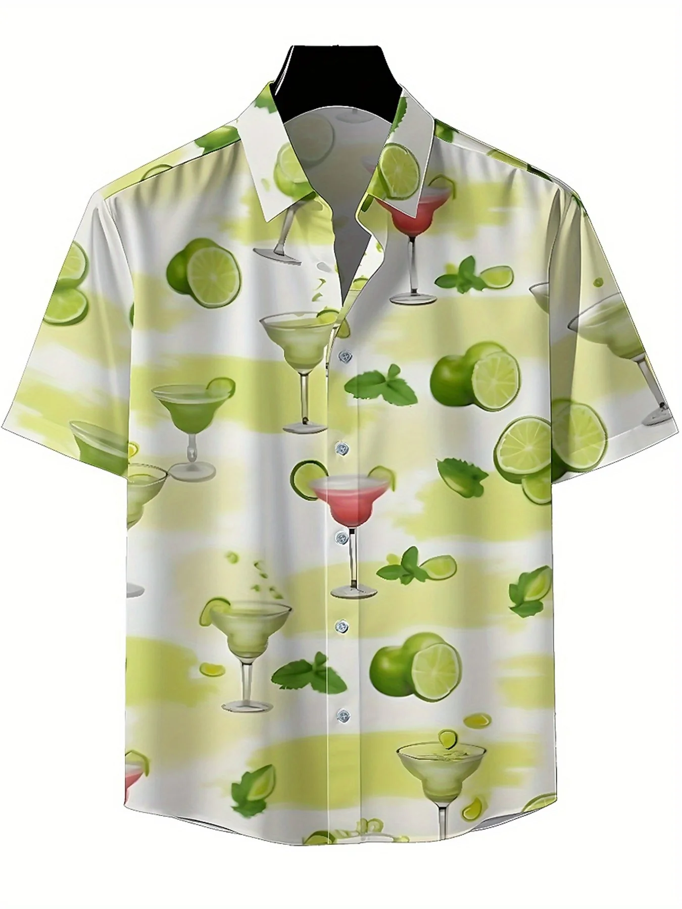 Kemeja Hawaii Ukuran Besar Pria Pola Tema Koktail Tropis, Kemeja Berkancing, Pakaian Kasual Uniseks, Atasan Musim Panas