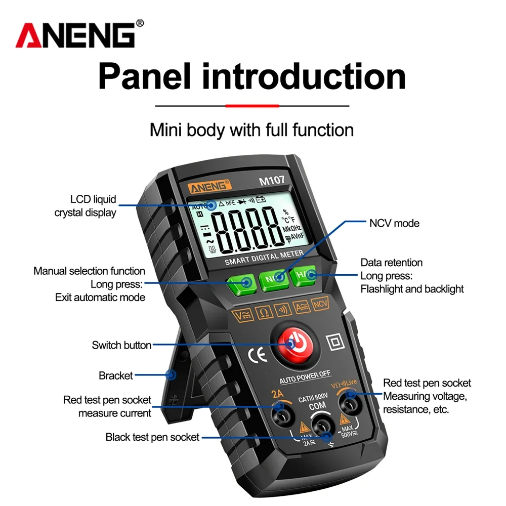 ANENG M107 Profesional Digital Multimeter 4000 Counts Auto Tester Digital Multimetre Testeur Electrique Mini Multímetro Test