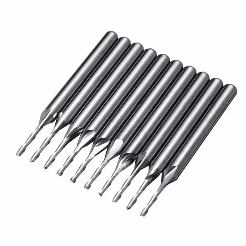 Double Flute CNC Router Bits 1/1.5/2mm End Mill 10Pcs Cutting Slotting Sculpture