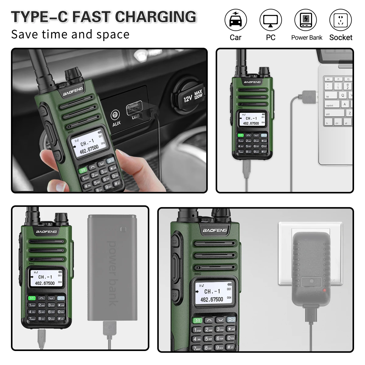 BaoFeng UV-13 PRO V1 V2 de alta potencia de doble banda walkie talkie tipo C cargador 16 KM de largo alcance UV13 transceptor Ham de dos vías de radio