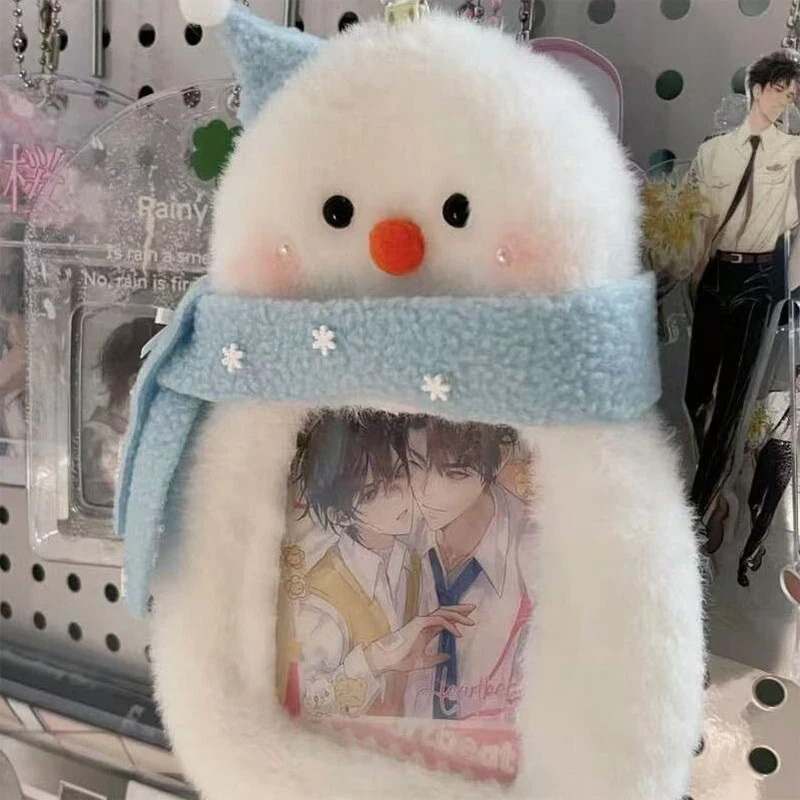 Cute Snowman Plush Card Holder Plush Photocard Holder Cartoon Photo Card Holder ID Credit Band Card Protector