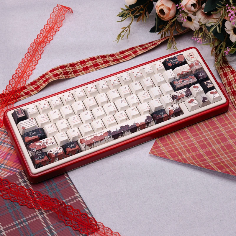 Red Black Custom Keycaps Set,141 Keys Cherry Profile Dye Sublimation PBT Key Caps For MX Switches Garming Mechanical Keyboards