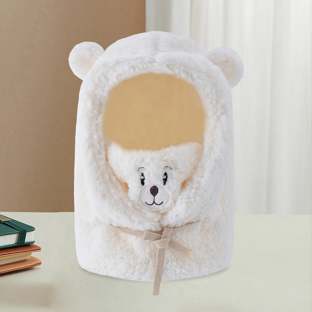 Cartoon Bear Fuzzy Hat, Ear & Neck Protection Winter Cute Hooded Hat, Comfortable Thermal Beanie Hat image 4