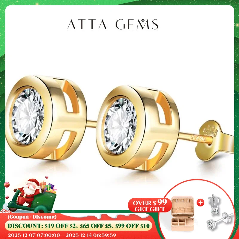 

ATTAGEMS Real 2 Carat D Color Moissanite Earrings 로듐 For Women Gold Color 100% 925 Sterling Silver Sparkling Fine Jewelry