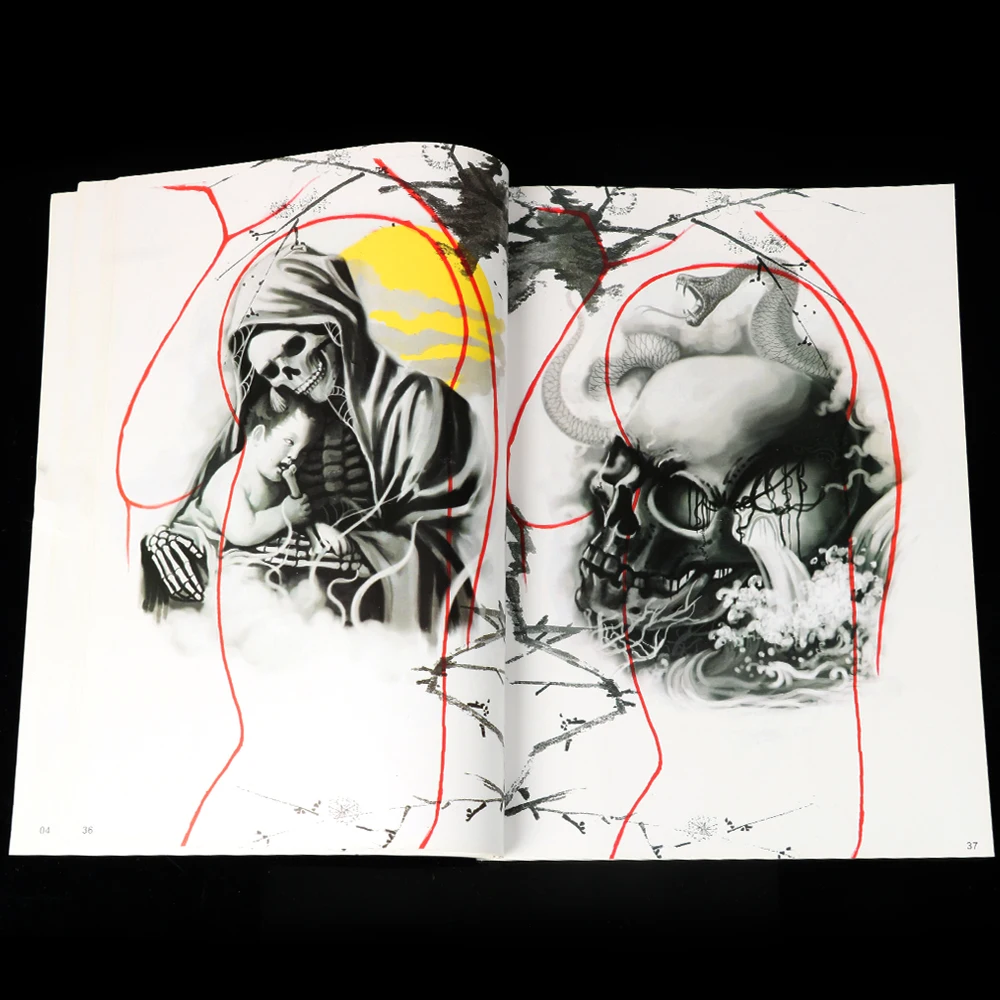 Tattoo Book Supplies Sketch Skull Colors Buddha Statue Beijing Opera Portrait Carp Beauty Tattoo Accessories Body Art 110 Pages