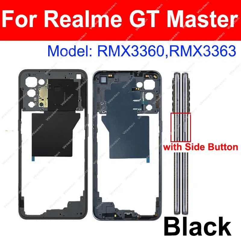 For Realme GT Master Middle Houisng Holder Back Cover Battery Housing Bezel Mid Frame with Side Buttons NFC Parts