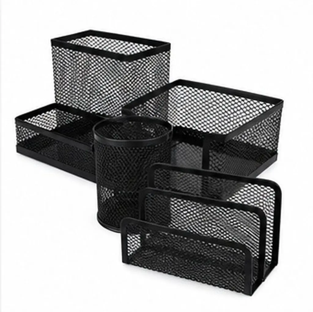 3Pcs Premium Metal Pen Bucket Desk Organizer Exquisite Design Large Capacity for Pens Pencils Rulers Scissors Makeup Brushes