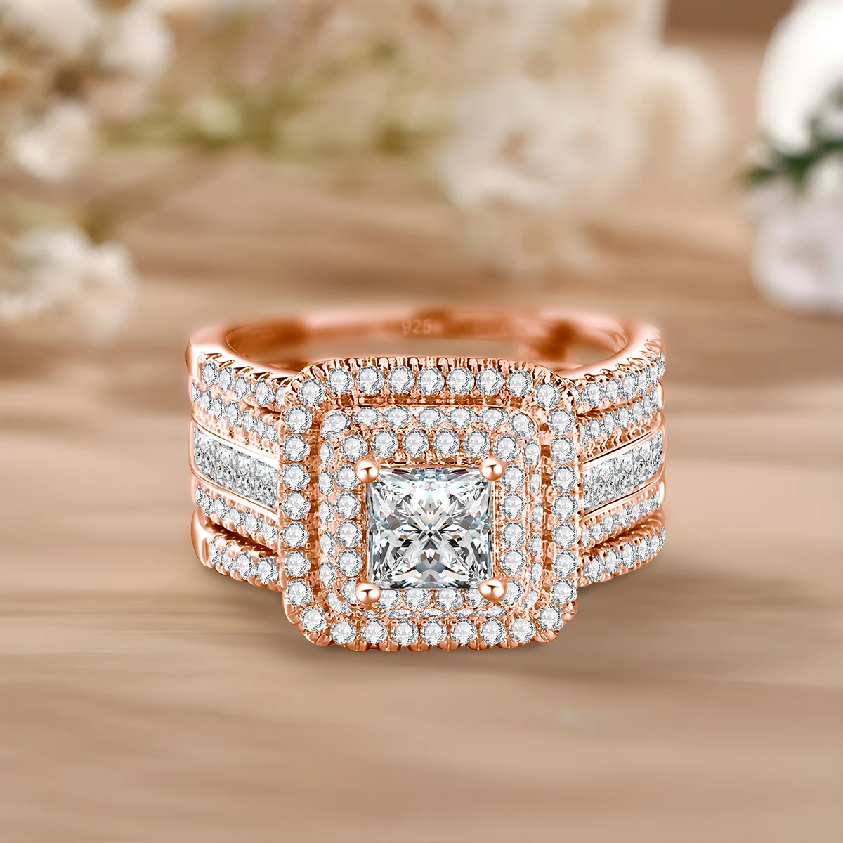 2-teiliges Moissanit-Ring-Set mit Zertifikat für Hochzeiten, 100% Silber 925, Luxusmarken-Designer-Verlobungsschmuck für Frauen, Großhandel – Detail 8