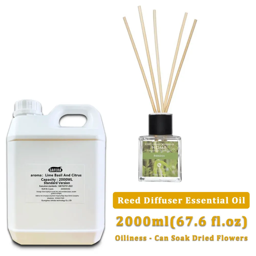 GAFERA 2000ml(67.6 fl.oz) Lime Basil And Citrus Diffuser Supplements Essential Oil - For Reed Diffuser & Fireless Aroma Diffuser