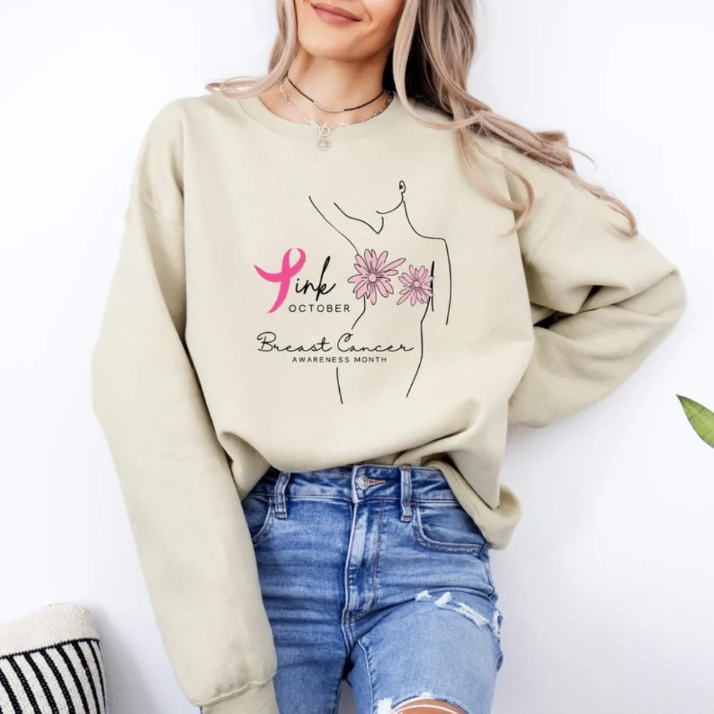 Rosa Oktober-Sweatshirt mit Gänseblümchen-Grafikdruck, Damenbekleidung, Brustkrebs-Bewusstseinsmonat-Sweatshirts, Krebs-Krieger-Kleidung