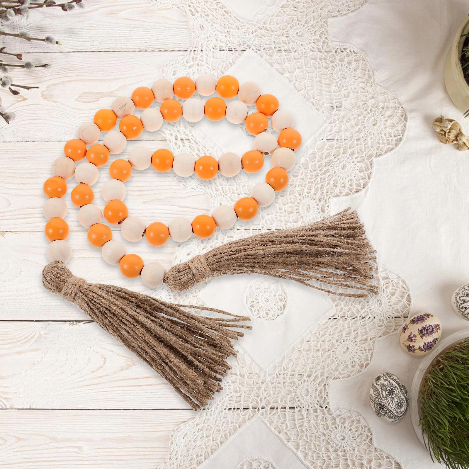 

Wood Beads Garland Rustic Beaded Pendant Tassel Hanging Home Decor Party Wall Hanging Ornament Rustic Bead Garlands