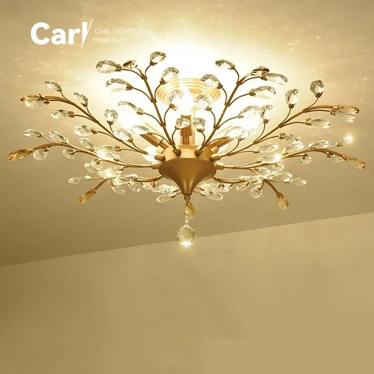 Modern Crystal Ceiling Lamp Mediterranean Living Room Restaurant Light in the Bedroom French Study Porch Creative LED Art Lamp