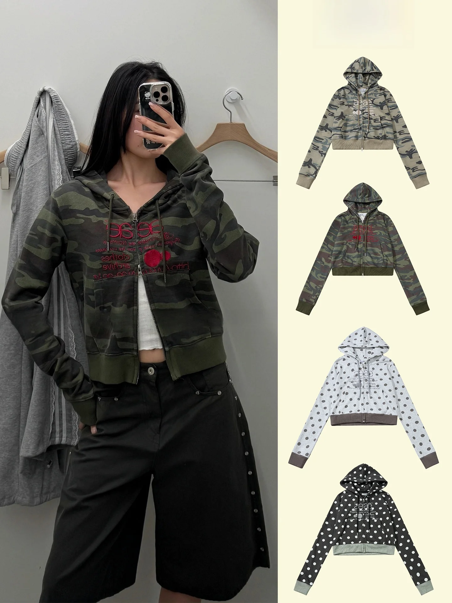 

Осенне-зимняя камуфляжная куртка-худи с коротким и длинным рукавом, женская, приталенная, модная, повседневная, уличная одежда, верхняя одежда
